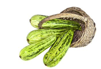 Overturned Wicket Basket Spilling Home Grown Baby Marrows