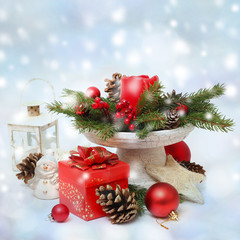 christmas decoration with red gift box