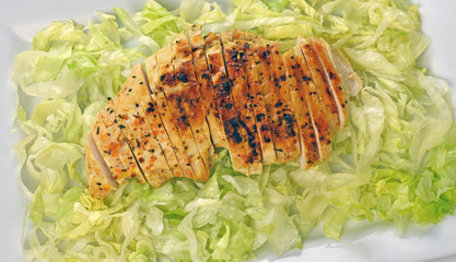 Grilled Chicken Breast On Bed Of Iceberg Lettuce