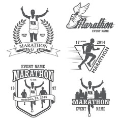 Fototapeta na wymiar Set of running marathon and jogging emblems, labels and badges