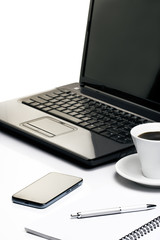 Laptop, Smartphone and coffee