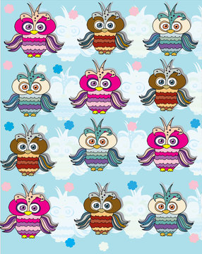background with owls in a row