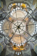 Chandelier and dome of New mosque in Fatih, Istanbul