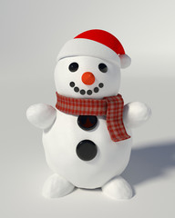 3d render of a snowman wearing santa hat