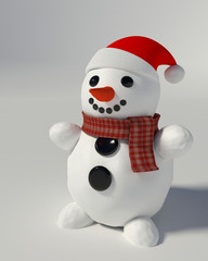 3d render of a snowman wearing santa hat