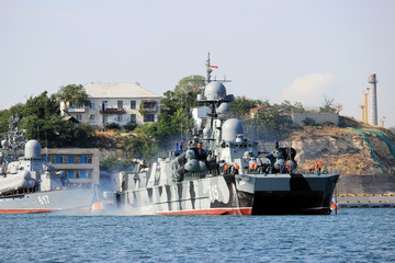 Warship in the Black Sea in Sevastopol, Ukraine