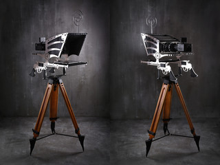 Designer television prompter, a gray textural background.