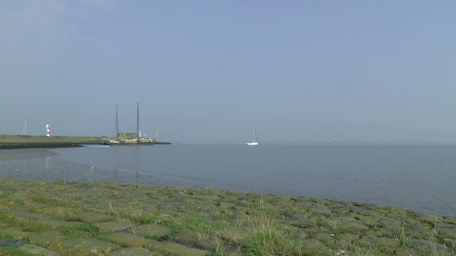 Historic freight ship is sailing north of Den Oever