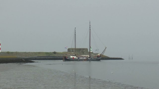 Historic freight ship is sailing north of Den Oever
