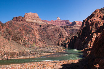 Bridges over Colorado River at the bottom of Grand Canyon