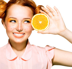 Beauty Model Girl with Juicy Oranges