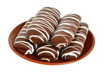 Chocolate biscuits on the brown plate