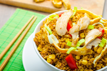 Chicken curry rice with crispy chinese omellete
