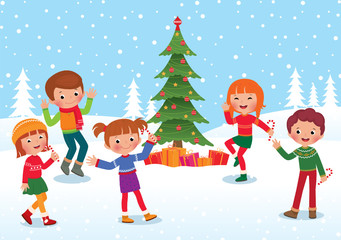 Obraz na płótnie Canvas Children celebrate Christmas and New Year