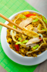 Chicken curry rice with crispy chinese omellete