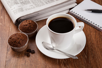 business still life with cup of black coffee