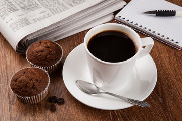 business still life with cup of black coffee