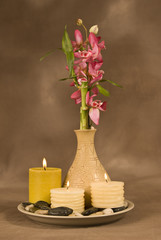 Obraz na płótnie Canvas Three Candles With Bamboo