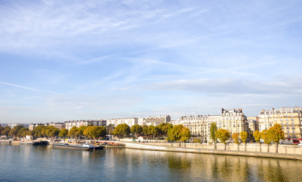 boats at the river of Paris France during summer fall time