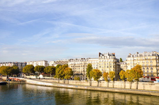 boats at the river of Paris France during summer fall time