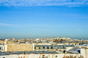 Paris roofs skyline during sunny blue sky day