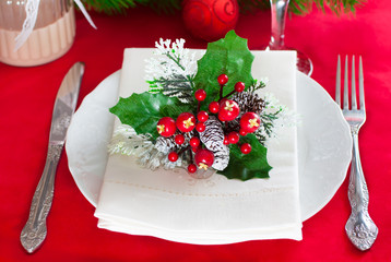 Decorated Christmas table setting