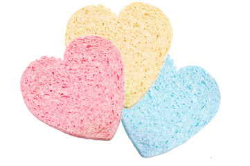 Set of sponge bath heart-shaped isolated on white background