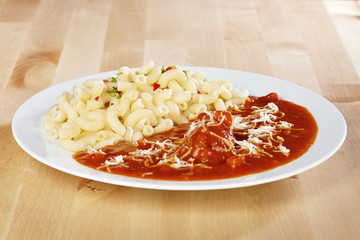 Meal with pasta ready to eat for one Euro made for fast food