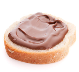 Bread with chocolate cream isolated on white background cutout