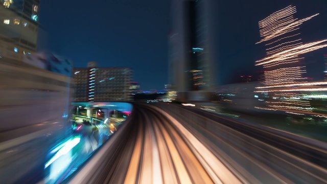 Time lapse through Tokyo from behind the Yurikamome train