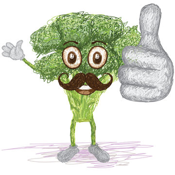 broccoli vegetable mustache cartoon