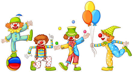 Obraz na płótnie Canvas A simple drawing of four playful clowns