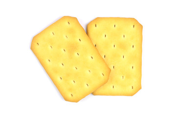 Salty crackers in square shape on white background