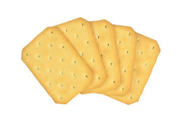 Salty crackers in square shape on white background