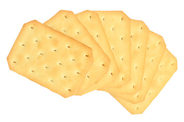 Salty crackers in square shape on white background