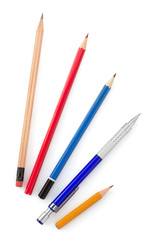 collection of pens on white