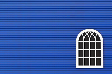 Closeup Closed plastic window with blue wall