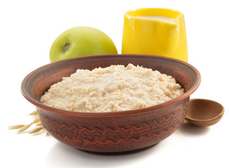 bowl of oatmeal  on white