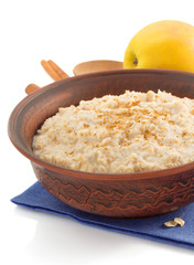 bowl of oatmeal  on white