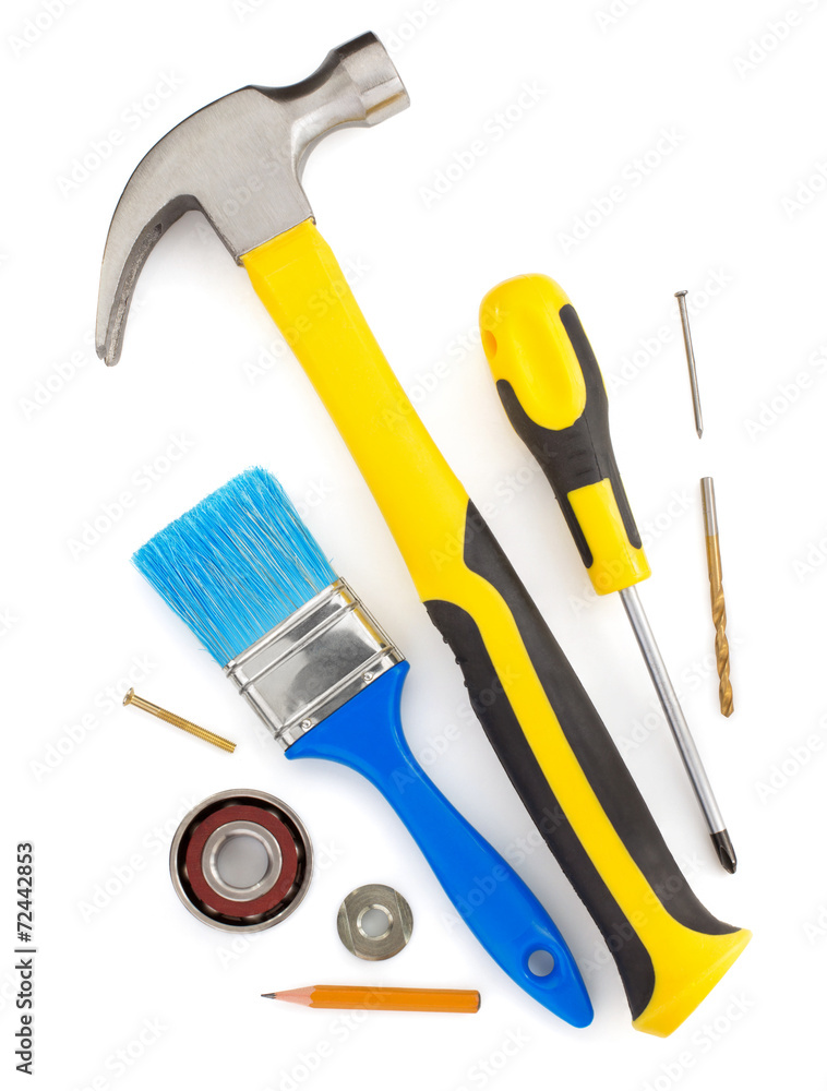 Wall mural set of tools and instruments on white