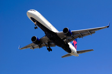 Passenger aircraft landing in San Diego airport. USA.