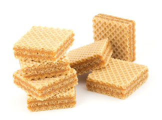 Wafers or honeycomb waffles isolated on white background