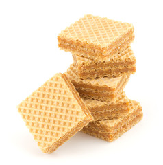 Wafers or honeycomb waffles isolated on white background