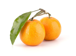 Ripe tangerines with leaves isolated on white background
