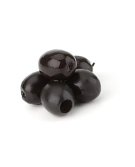 Black olives isolated on white background close-up