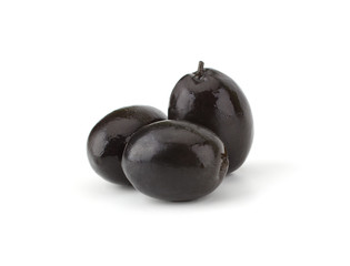 Black olives isolated on white background close-up