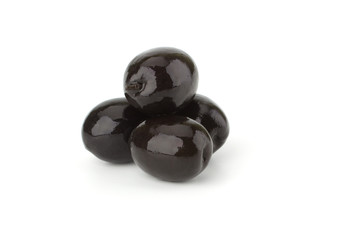 Black olives isolated on white background close-up