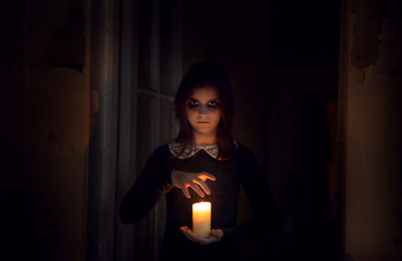 Horror Scene of with scary woman with candle