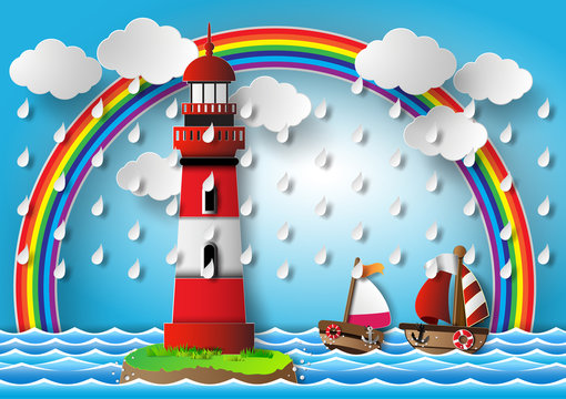 Vector illustration  lighthouse with seascape