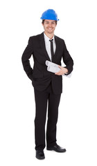 Portrait Of Confident Architect Holding Blueprints